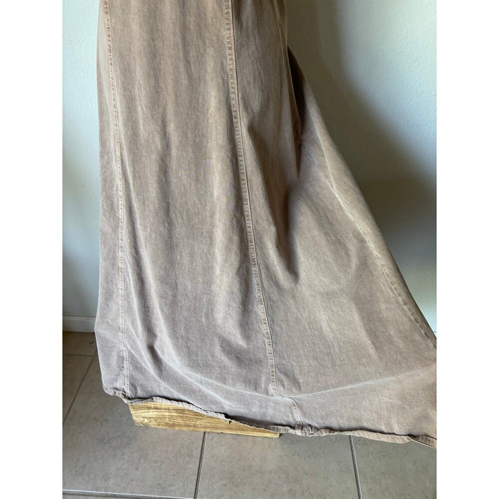 VTG 90s Cotton Canvas Button Up Maxi StonewshTaupe Empire 6Panel Flare Utility - Picture 6 of 8